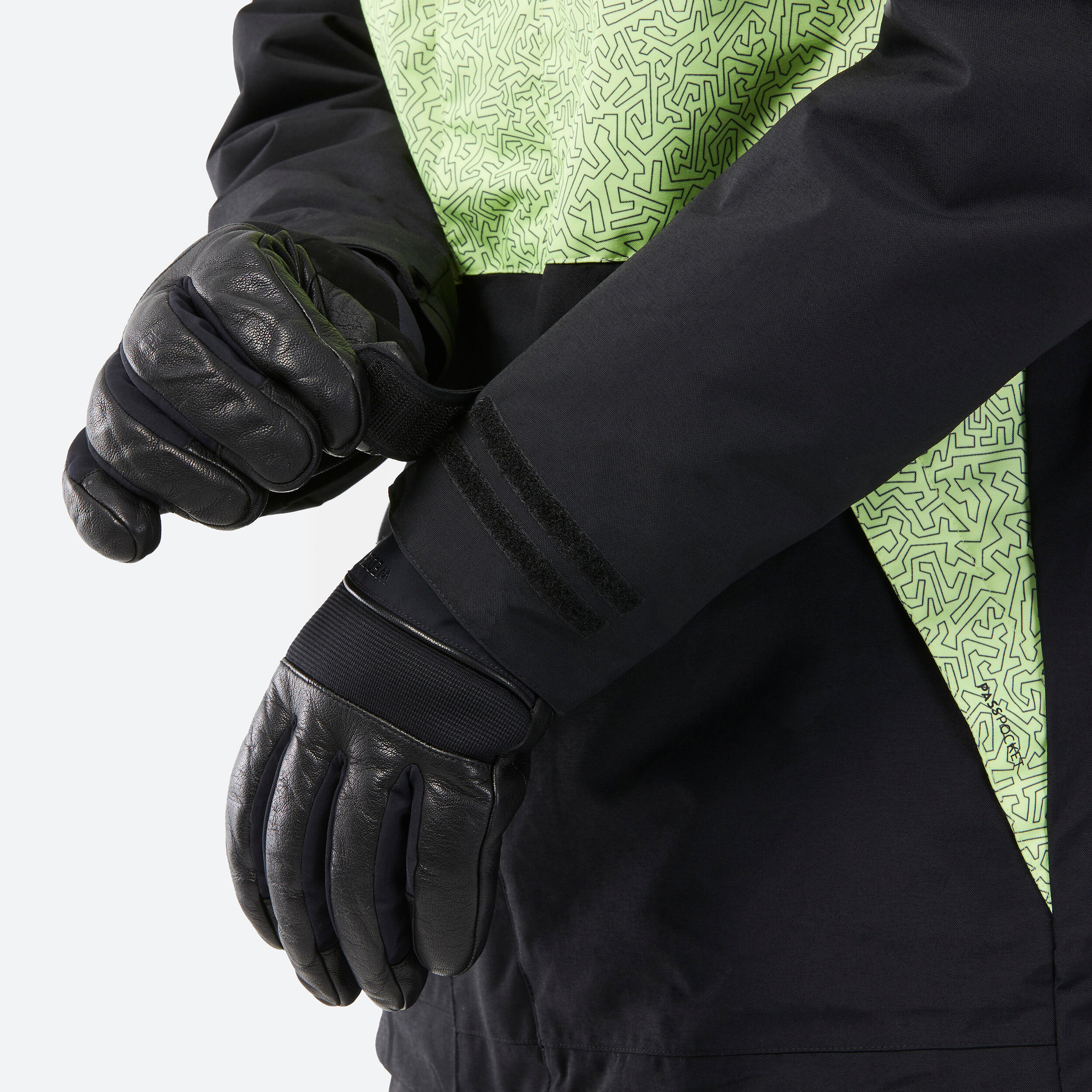 SNB 100 MEN'S SNOWBOARD JACKET - GREEN AND BLACK 8/14