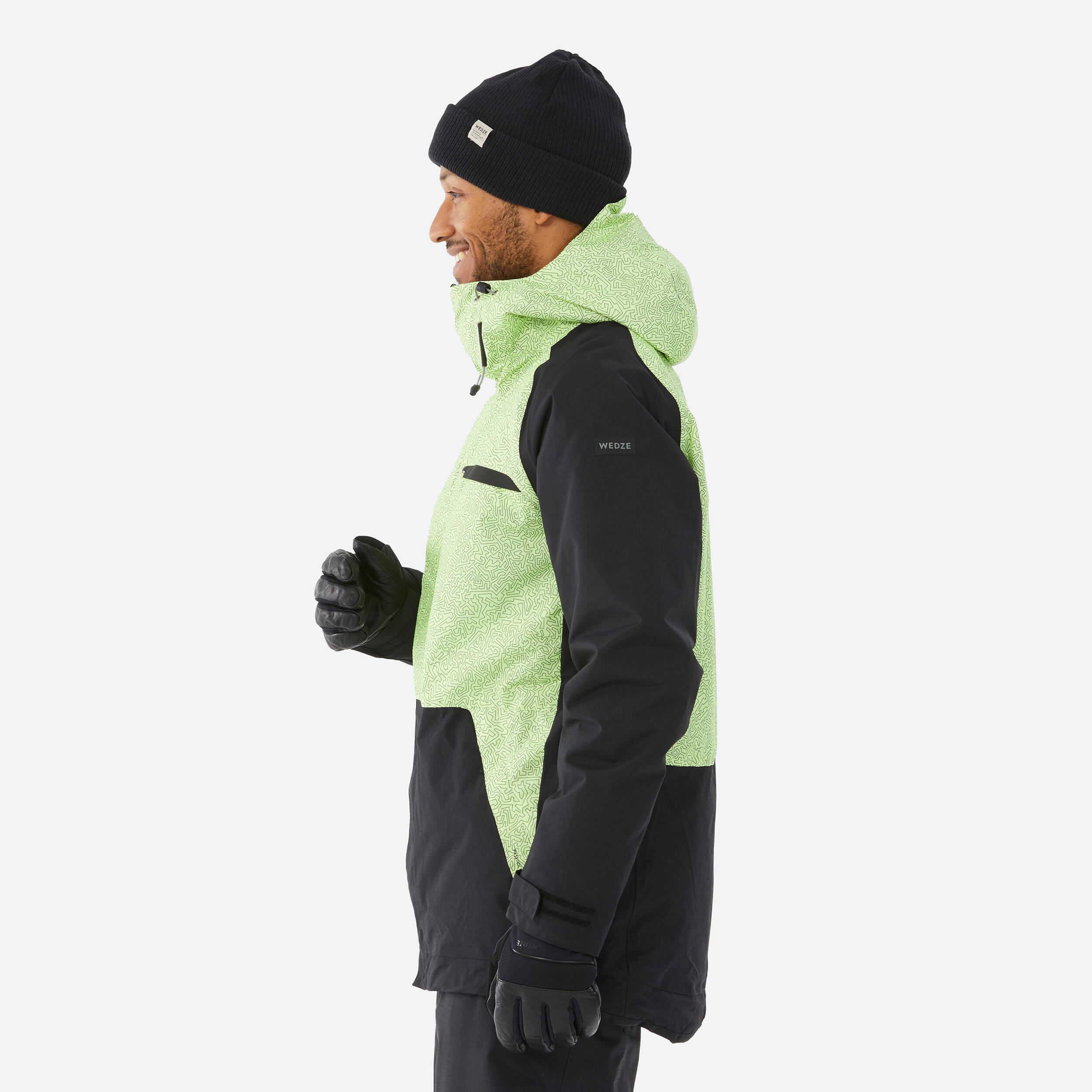 SNB 100 MEN'S SNOWBOARD JACKET - GREEN AND BLACK