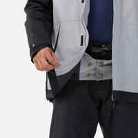 Men's warm and breathable snowboard jacket, SNB 100 grey and black 