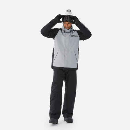 Men's warm and breathable snowboard jacket, SNB 100 grey and black 