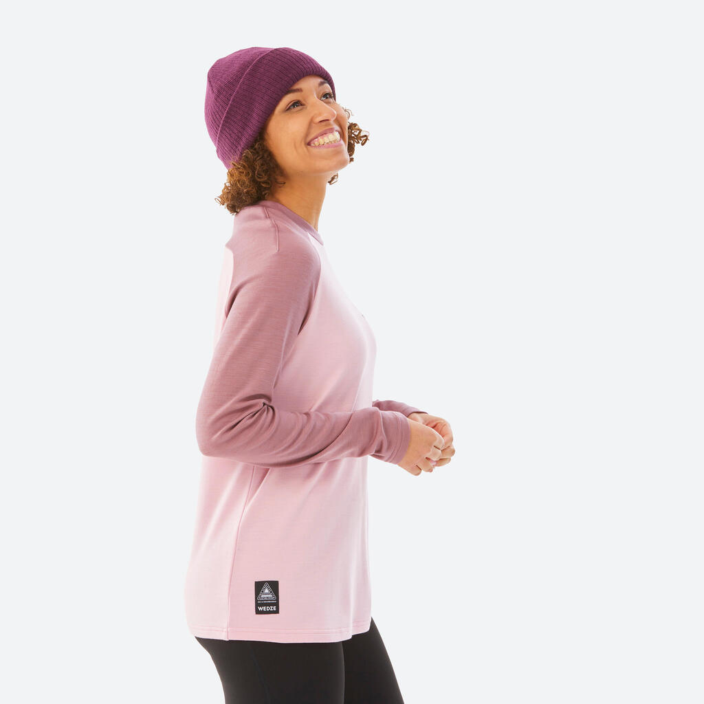 Women's ski 590 base layer Merino wool top - pink