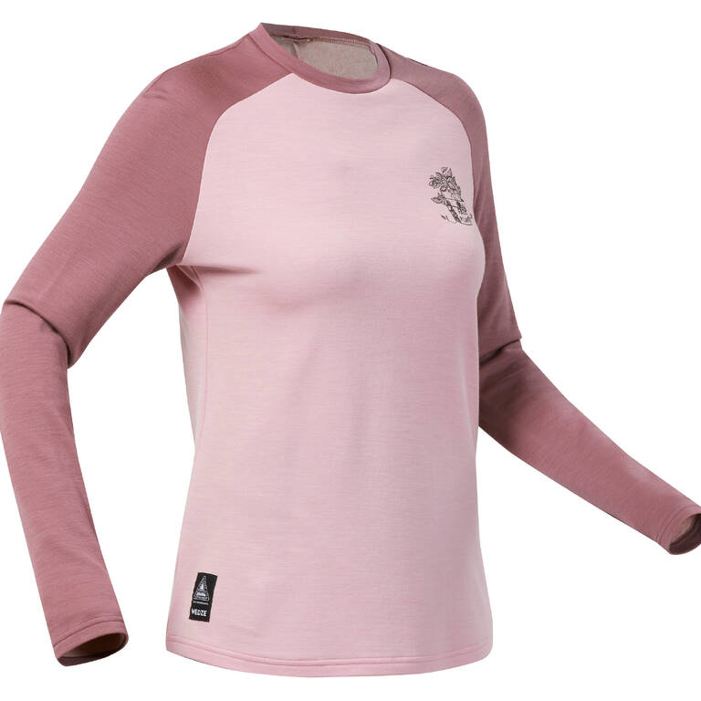 Women's ski 590 base layer Merino wool top - pink