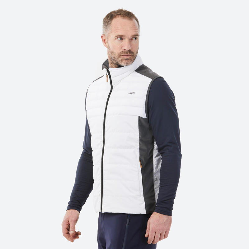 Veste de ski sans manches chaude et extensible homme, 500 gris et blanc