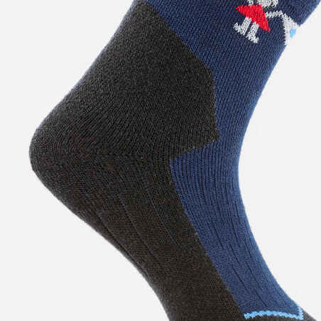 CHILDREN'S SKI AND SNOWBOARD SOCKS 100 - BLUE PATTERNED