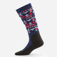 CHILDREN'S SKI AND SNOWBOARD SOCKS 100 - BLUE PATTERNED