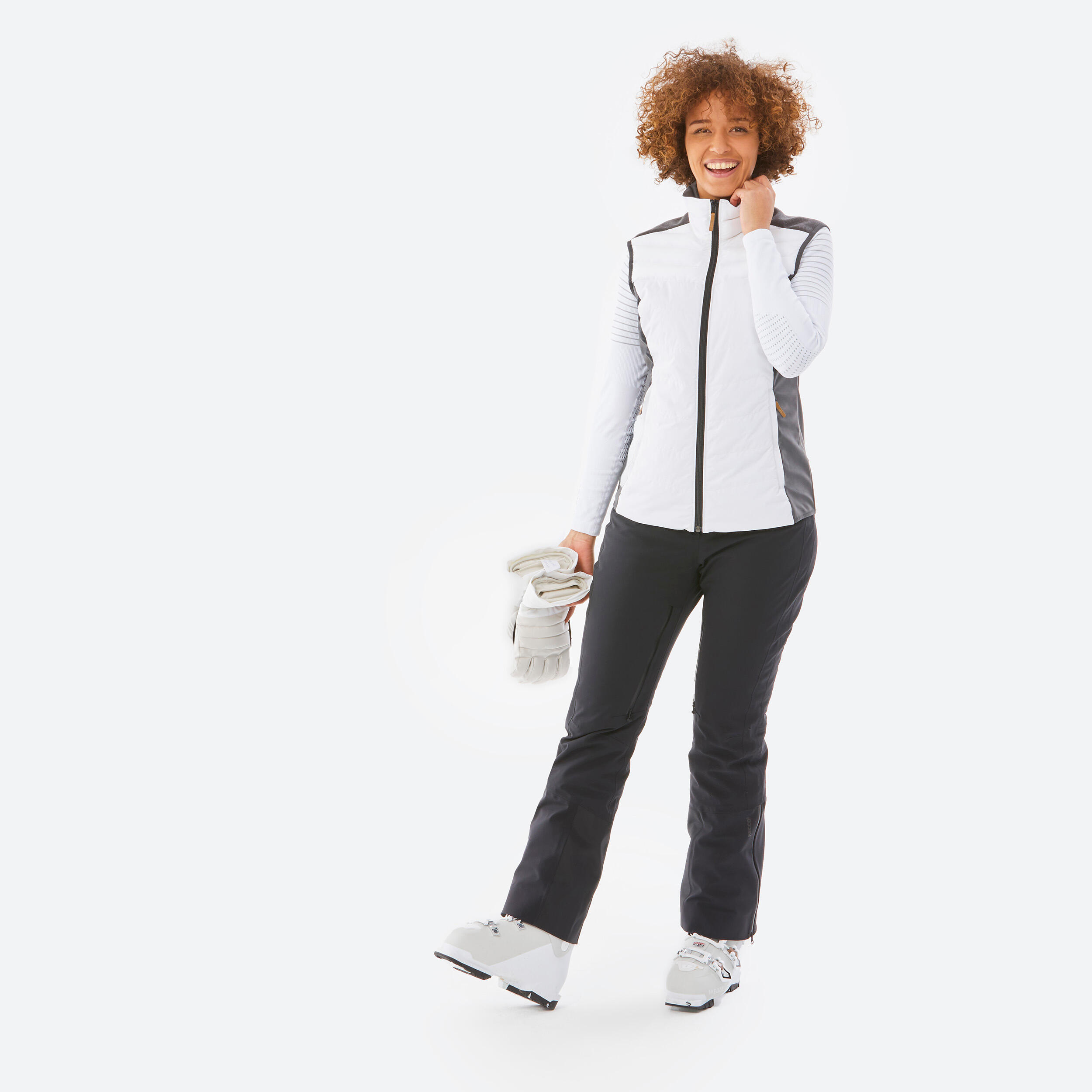 Veste de ski sans manches chaude et extensible femme, 500 gris et blanc 5/9