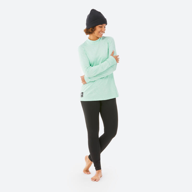 Sous-vêtement thermique ski coupe ample femme, BL500 haut Graph vert
