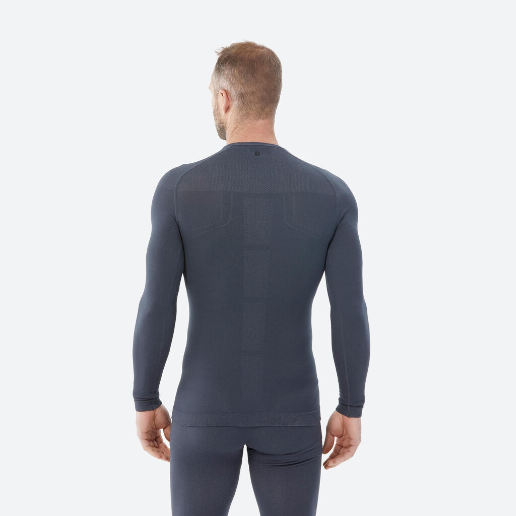 Playera térmica de esquí de lana merina cálida gris para hombre BL100
