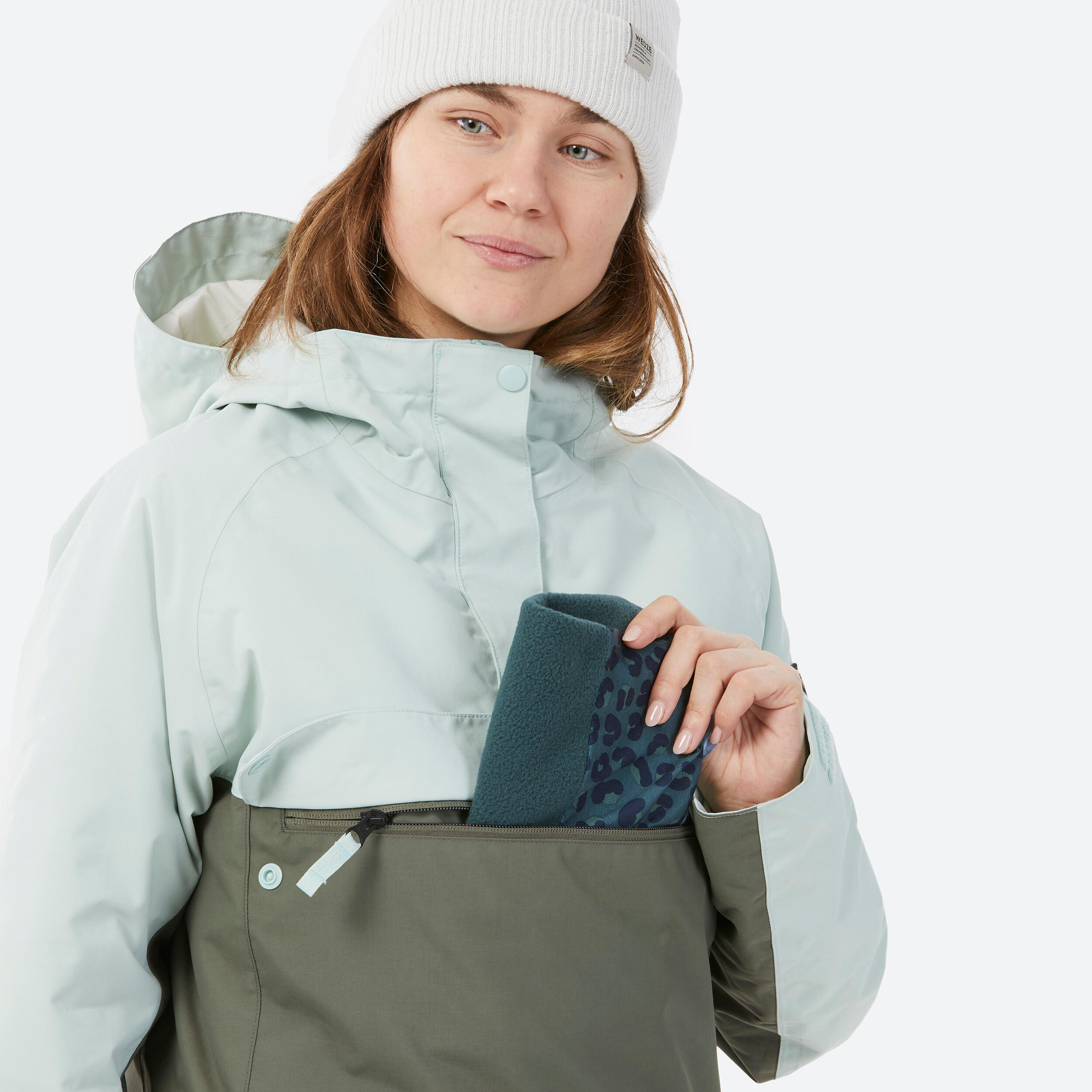 DREAMSCAPE Dámska bunda SNB 100 s 1/2 zipsom na lyžovanie a snowboard SNB 100 kaki XL · záber 11