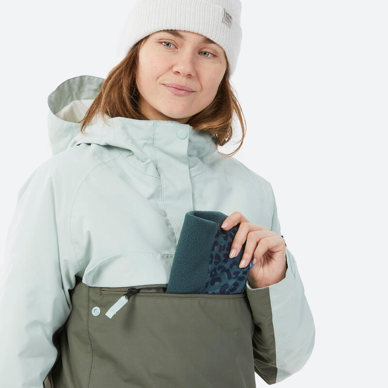 Casaco de snowboard meio-fecho mulher, SNB 100 verde 