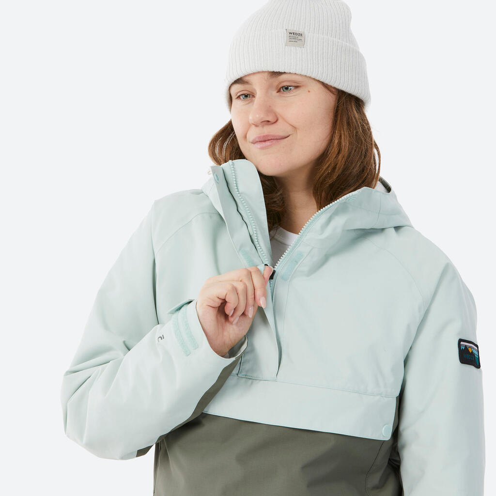 Women’s Half-zip Snowboard Jacket SNB 100 - Khaki Green