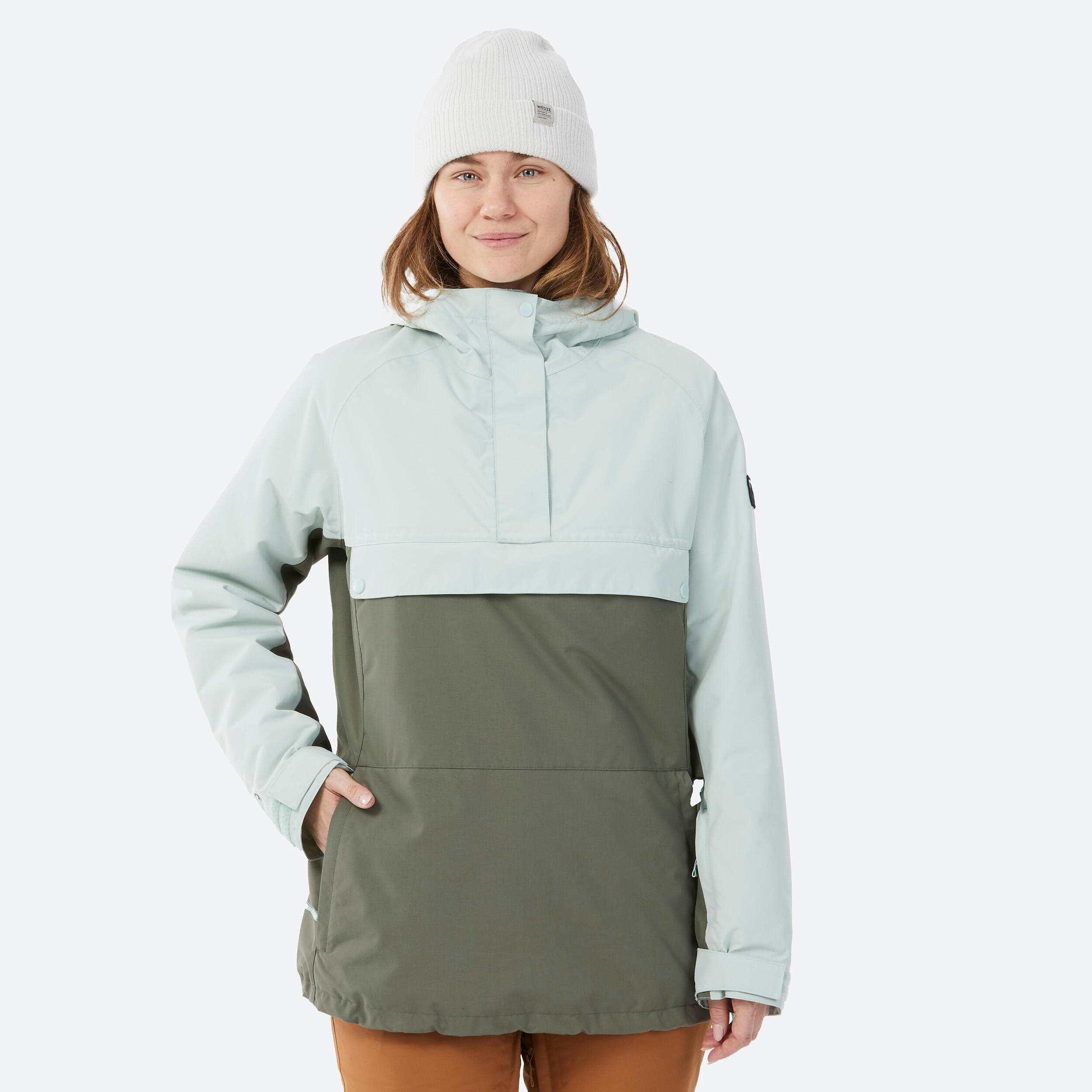 WOMEN'S SNB 100 SKI AND SNOWBOARD HALF ZIP JACKET (ANORAK) - KHAKI 11/15