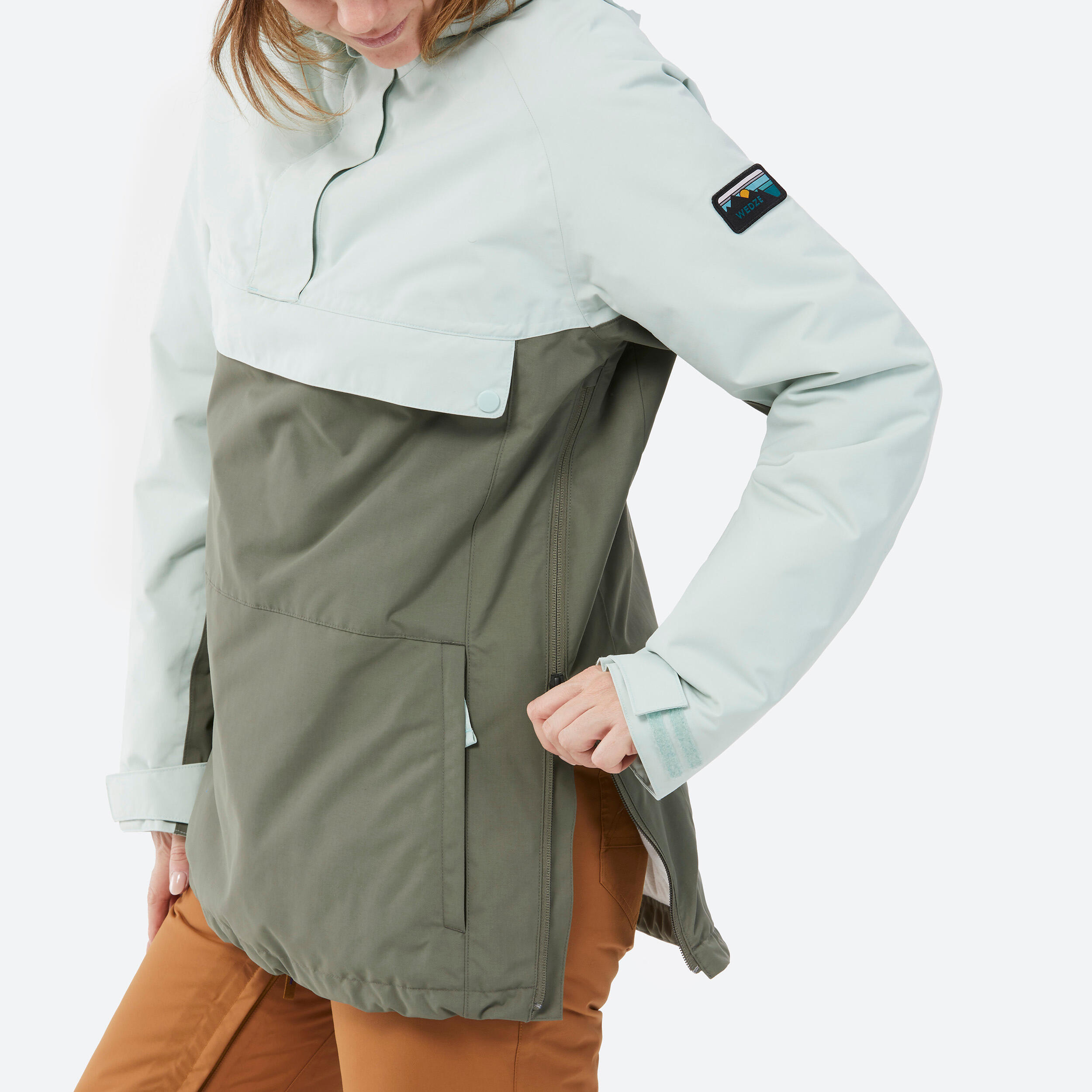 WOMEN'S SNB 100 SKI AND SNOWBOARD HALF ZIP JACKET (ANORAK) - KHAKI 8/15