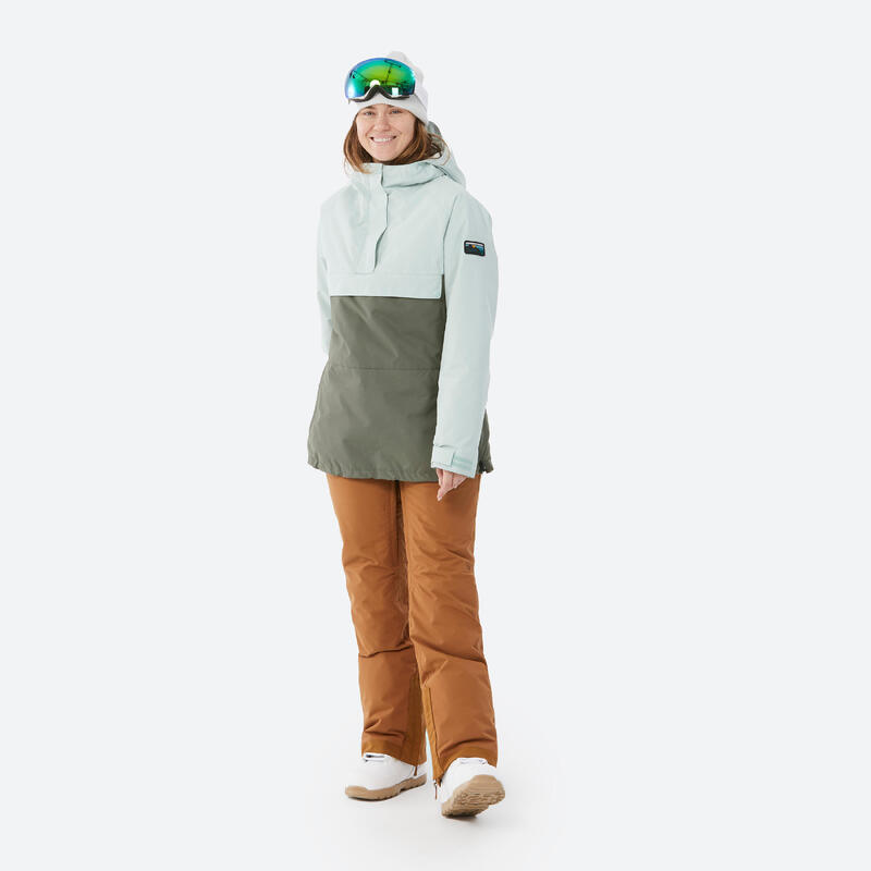 Giacca snowboard donna 100 MEZZA ZIP verde oliva