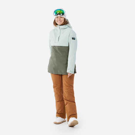 WOMEN'S SNB 100 SKI AND SNOWBOARD HALF ZIP JACKET (ANORAK) - KHAKI