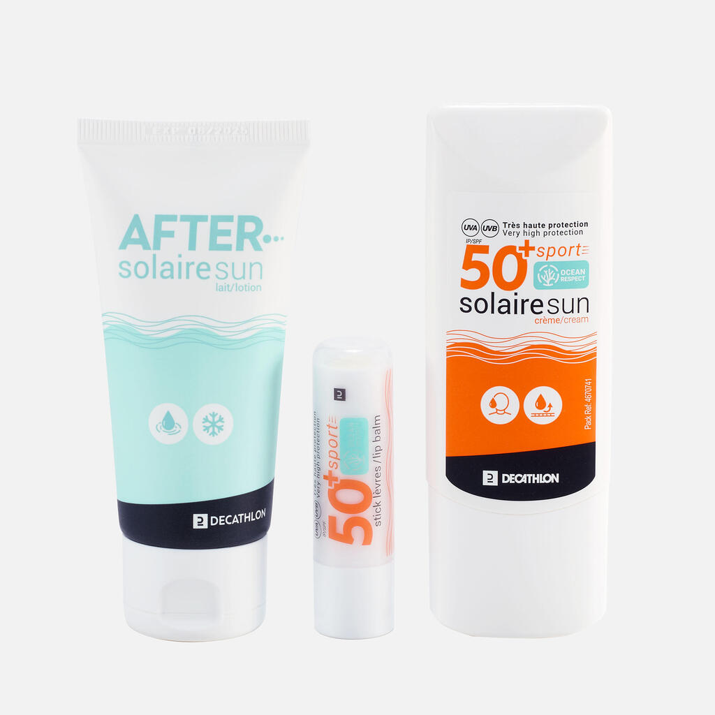 СЛЪНЦЕЗАЩИТЕН КОМПЛЕКТ (КРЕМ SPF 50+, БАЛСАМ ЗА УСТНИ SPF 50+, МЛЯКО ЗА СЛЕД СЛЪНЦЕ)