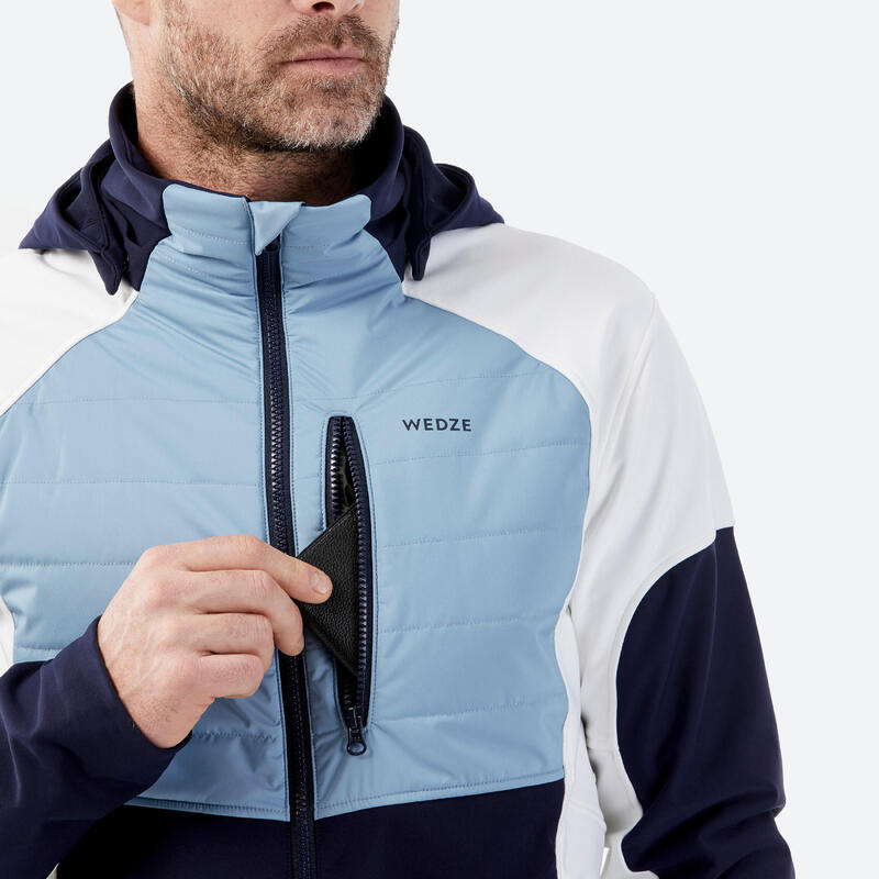 Lichte en waterdichte ski-jas voor heren donkerblauw lichtblauw wit