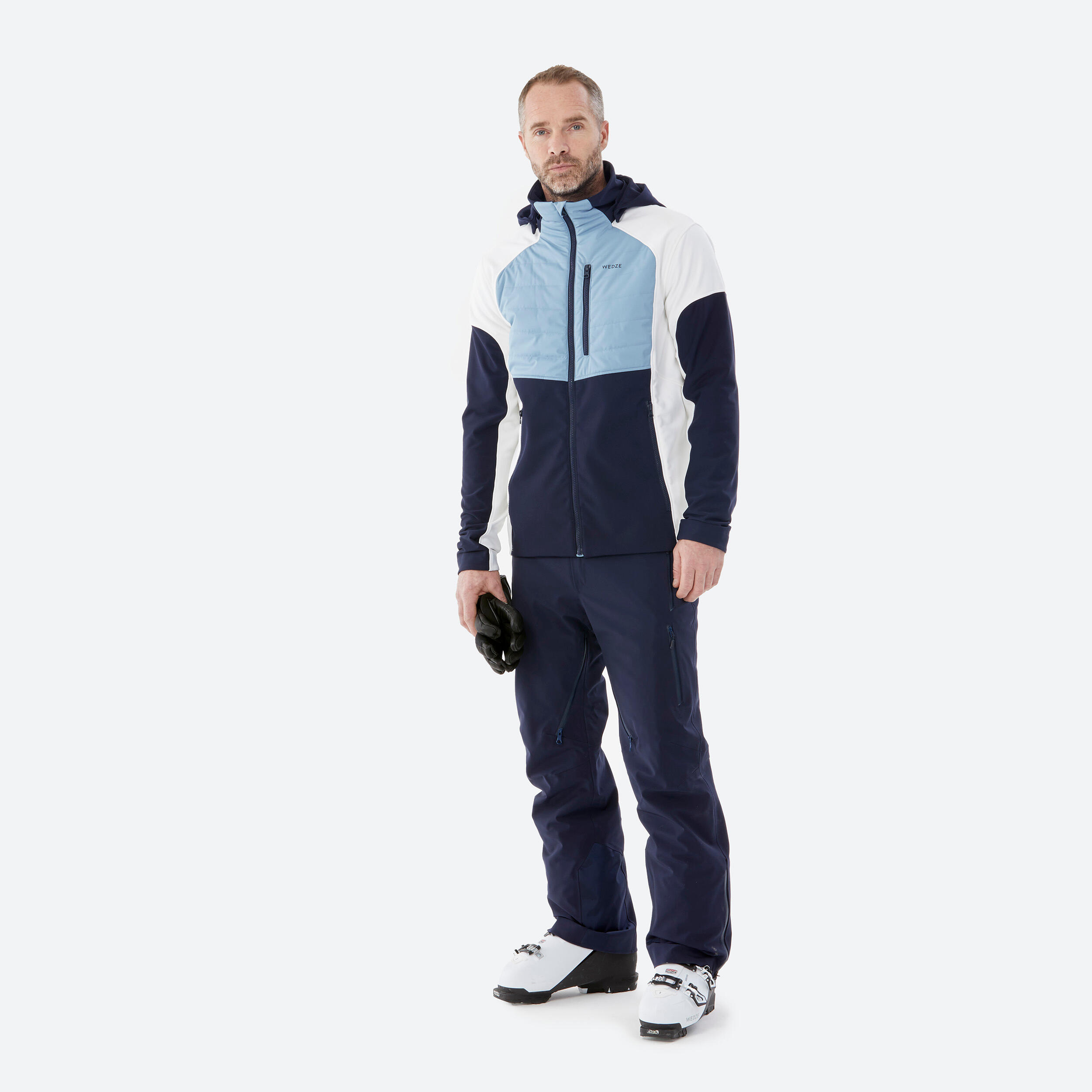 Men's lightweight, water-repellent Softshell ski jacket - 900 Blue and white