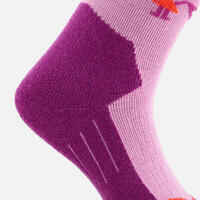 CHILDREN'S SKI AND SNOWBOARD SOCKS 100 - PINK PATTERNED