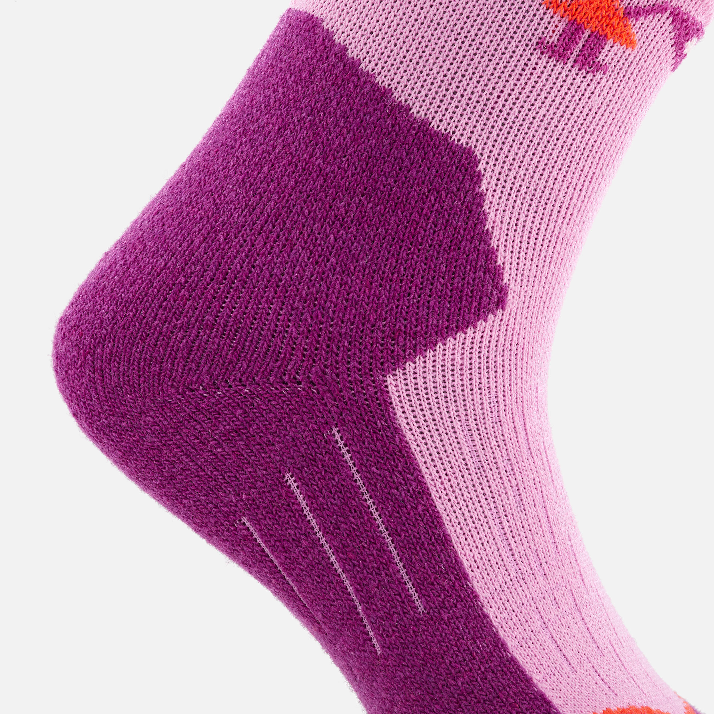 CHILDREN'S SKI AND SNOWBOARD SOCKS 100 - PINK PATTERNED 6/8