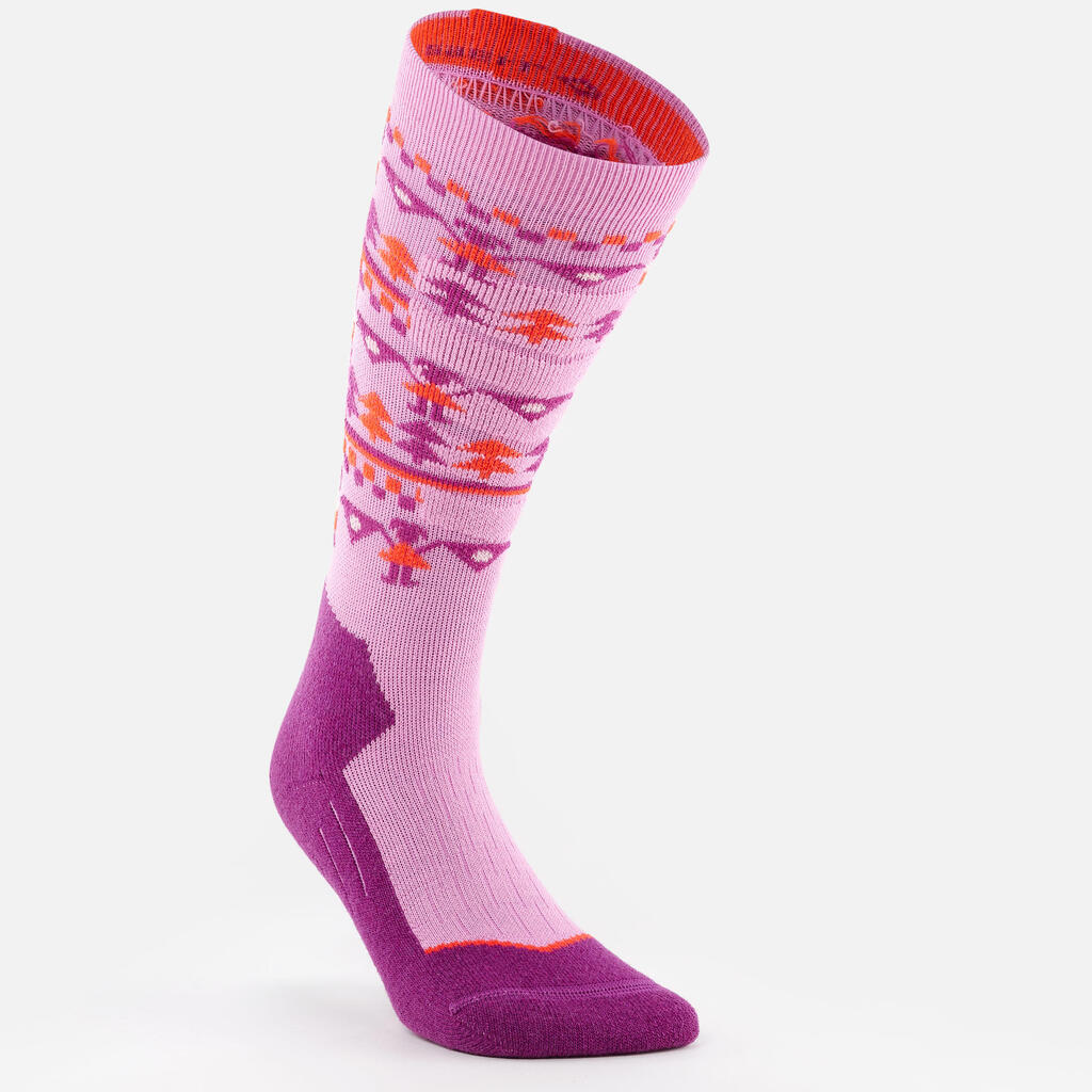 CALCETINES DE ESQUÍ Y SNOWBOARD NIÑOS 100 - MOTIVOS ROSAS 
