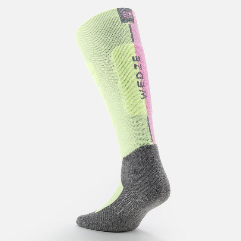 Calze termiche sci bambina 100 rosa/verde