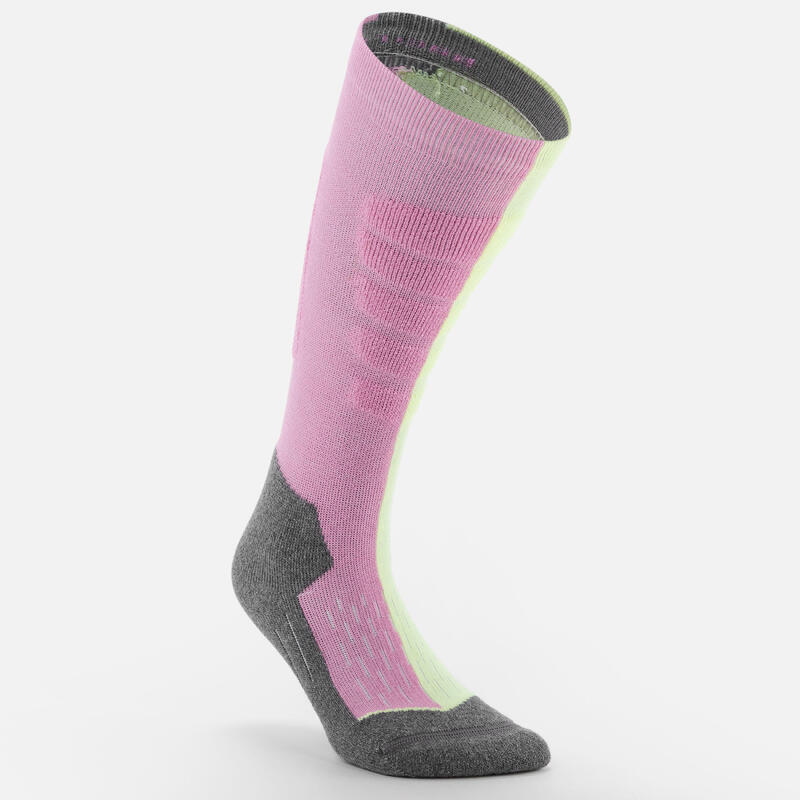 Calze termiche sci bambina 100 rosa/verde