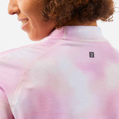 Moteriški apatiniai slidinėjimo marškinėliai „500“, rožiniai su raštu