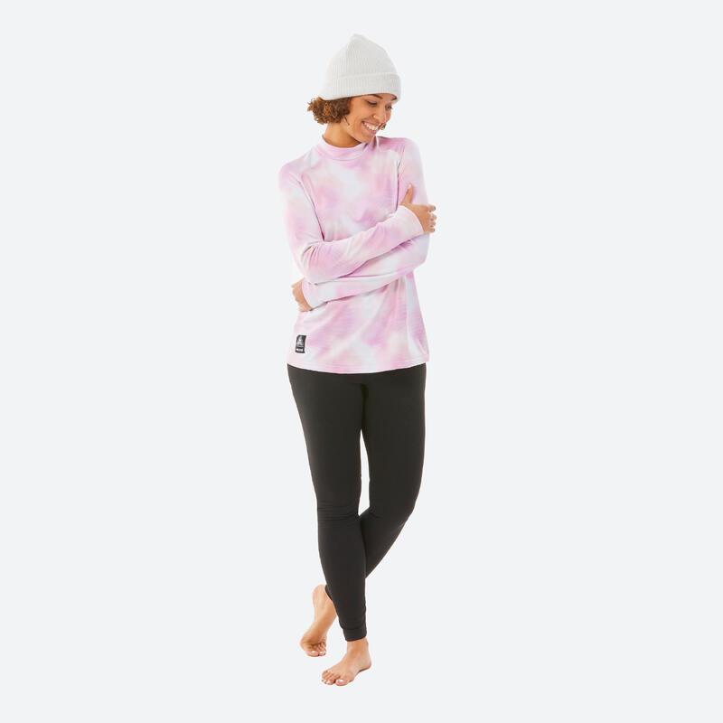 Sous-vêtement thermique ski coupe ample femme, BL500 haut Graph rose