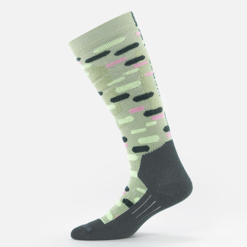 CHAUSSETTES DE SKI ET SNOWBOARD ENFANT 100 - MOTIFS VERTS