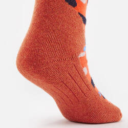 CHILDREN'S SKI AND SNOWBOARD SOCKS 100 - ORANGE PATTERNED