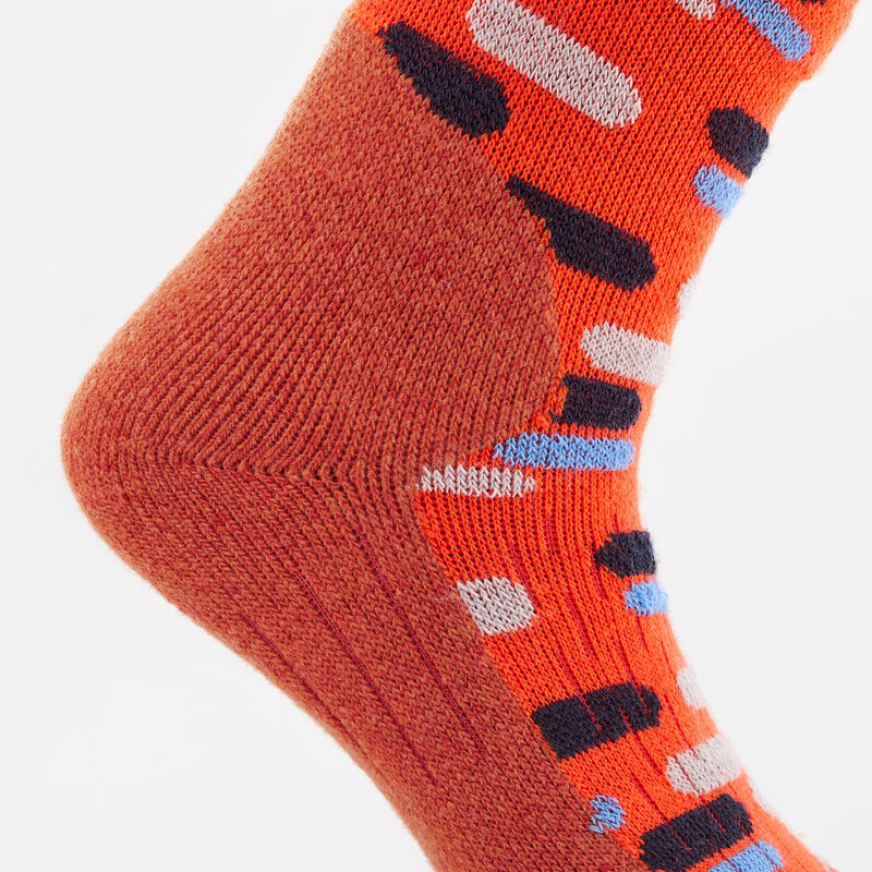 CHAUSSETTES DE SKI ET SNOWBOARD ENFANT 100 - MOTIFS ORANGE