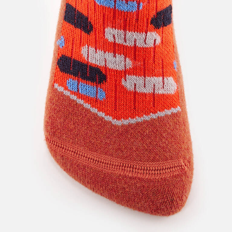 CHILDREN'S SKI AND SNOWBOARD SOCKS 100 - ORANGE PATTERNED