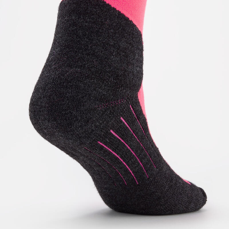 Meias de ski e snowboard 100 PLUS adulto preto, rosa fluo e preto