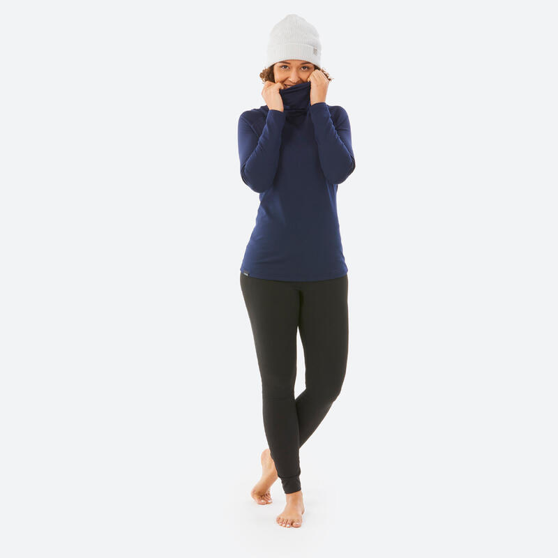 Sous-vêtement de ski à col roulé chaud et respirant femme, BL 500 bleu marine