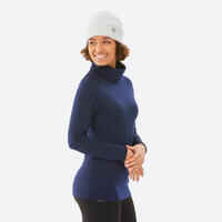 Women's Warm, Breathable Turtleneck Thermal Skiing Base Layer 500 - Navy