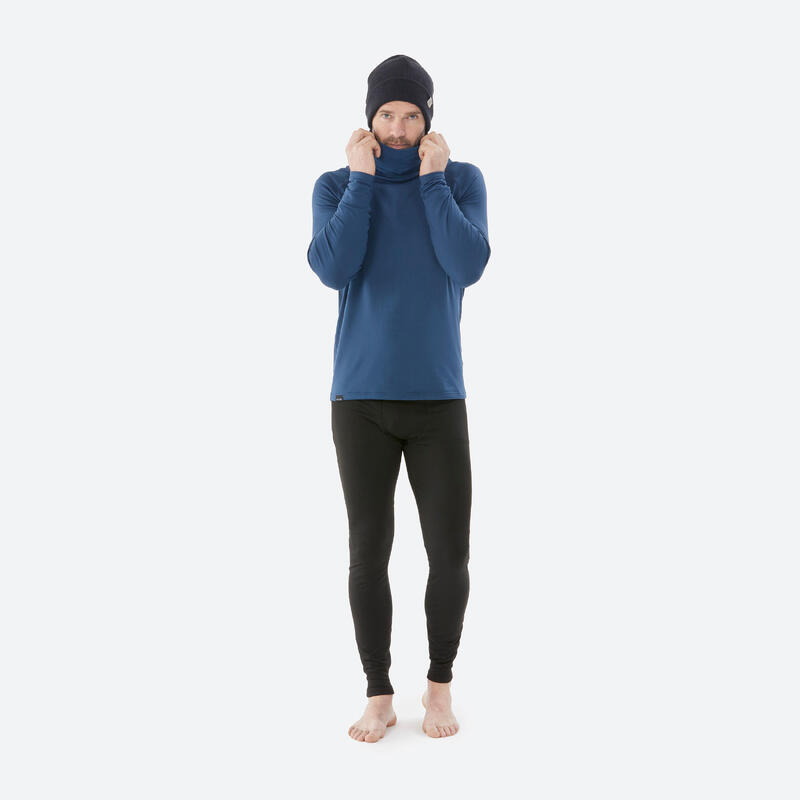 Warm en ademend herenthermoshirt met rolkraag voor skiën 500 donkerblauw