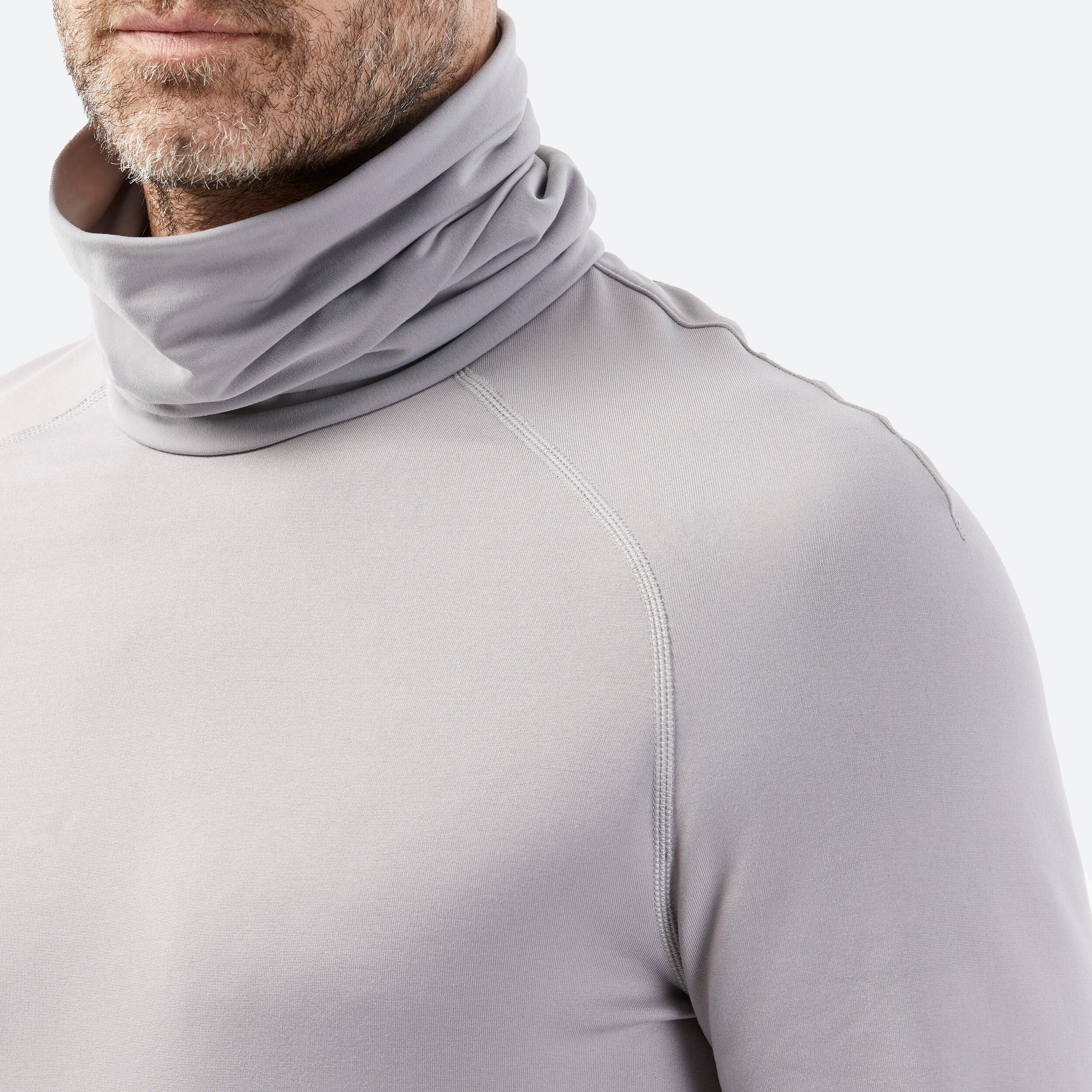 Men s Warm Breathable Turtleneck Ski Base Layer 500 Light Grey