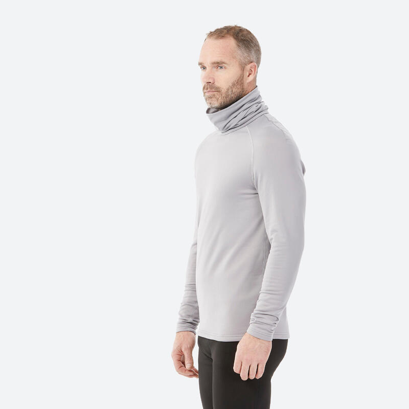 Men's BL 250 thermal base layer roll neck ski top light grey WEDZE