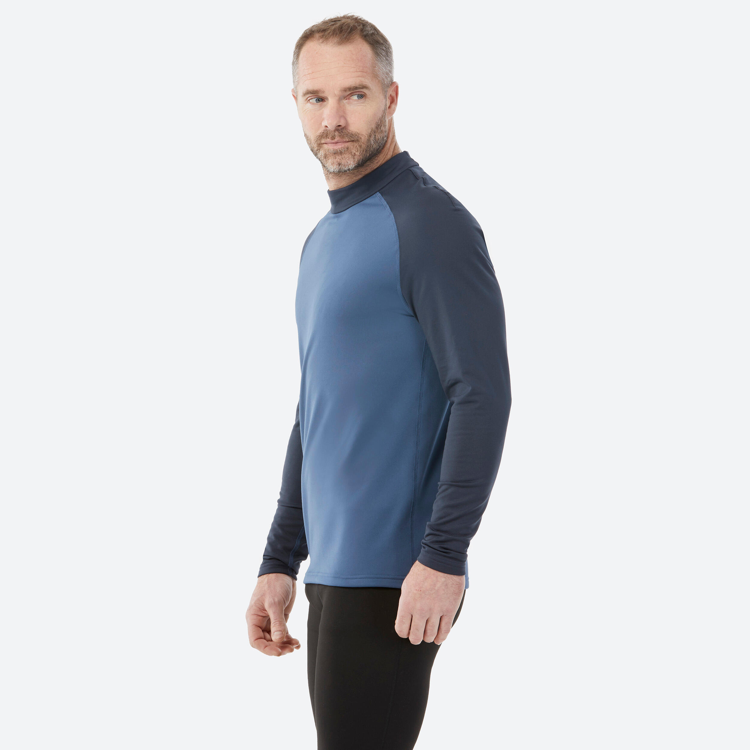 Men’s warm and breathable thermal ski base layer, BL 500 - Blue/Grey 2/5