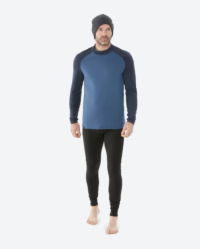 500 MEN'S SKI BASE LAYER TOP - DARK BLUE AND GRAY