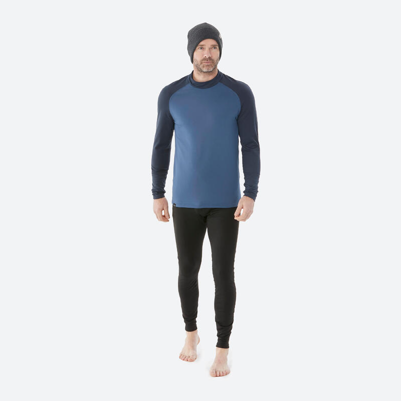 Warm en ademend herenthermoshirt voor skiën 500 blauw/grijs