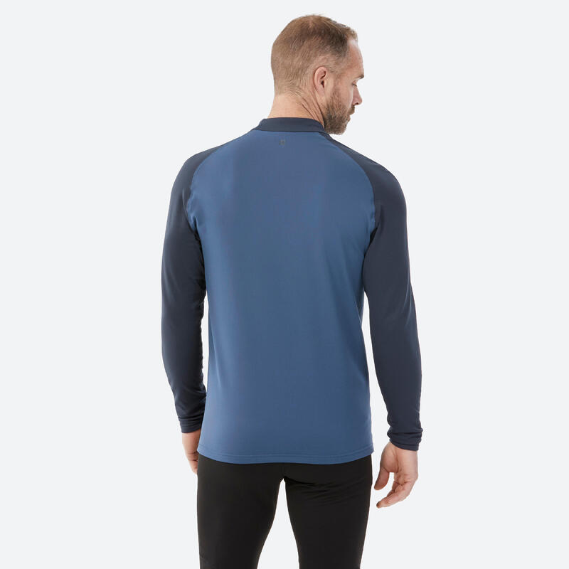 Warm en ademend herenthermoshirt voor skiën 500 blauw/grijs