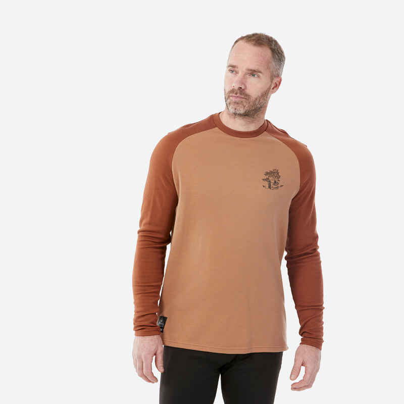 Mens ski 590 base layer merino wool top brown Decathlon