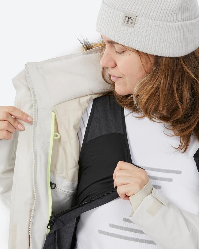 Chaqueta de snowboard mujer compatible ZIPROTEC SNB 500 - beige