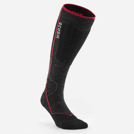 Suaugusiųjų slidinėjimo ir snieglenčių vilnonės kojinės „900 Wool“, juodos