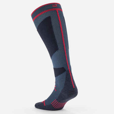 Suaugusiųjų slidinėjimo kojinės „500“, tamsiai mėlynos, mėlynos ir raudonos