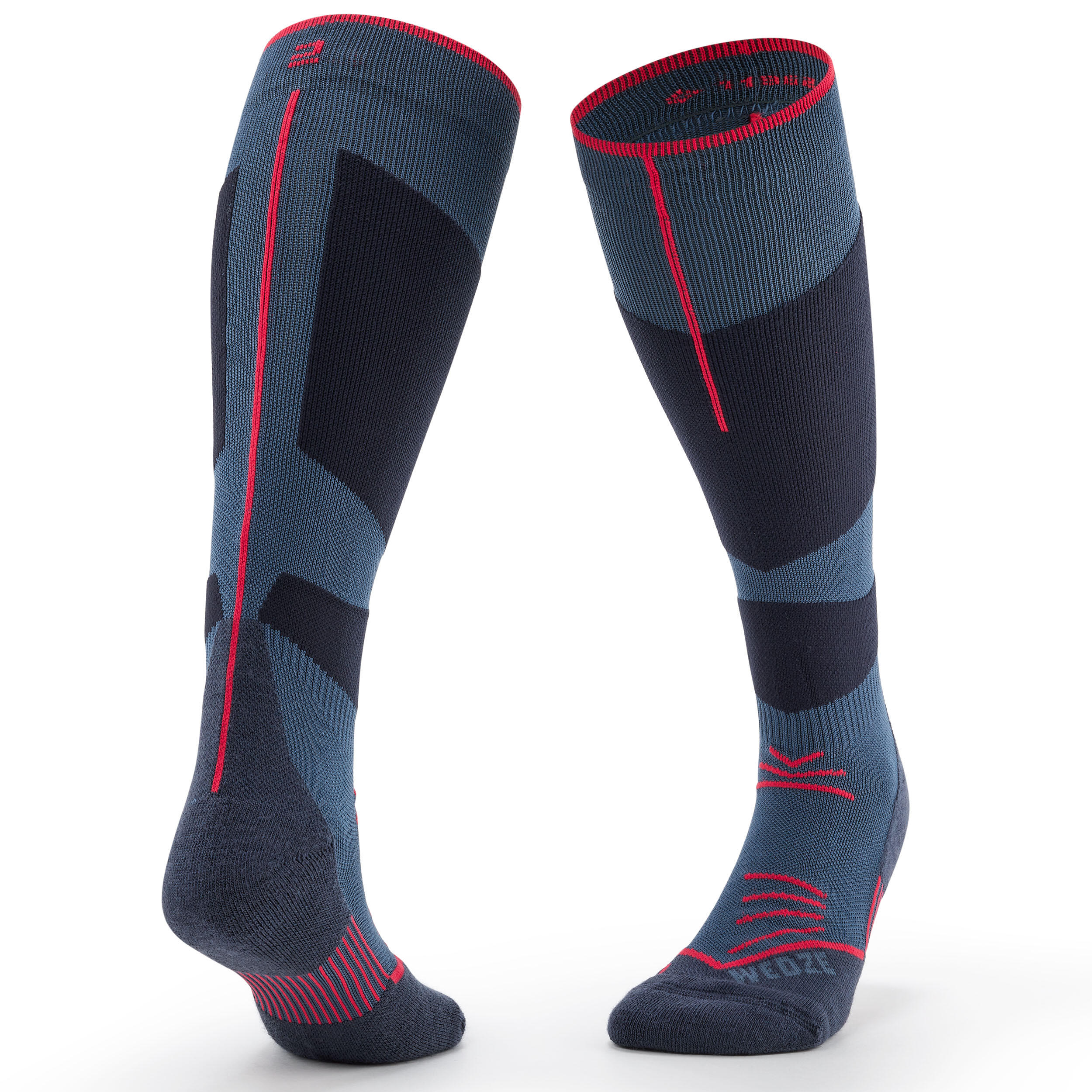 Adult's Snowboard/Ski Socks 500 - Navy/Grey/Red