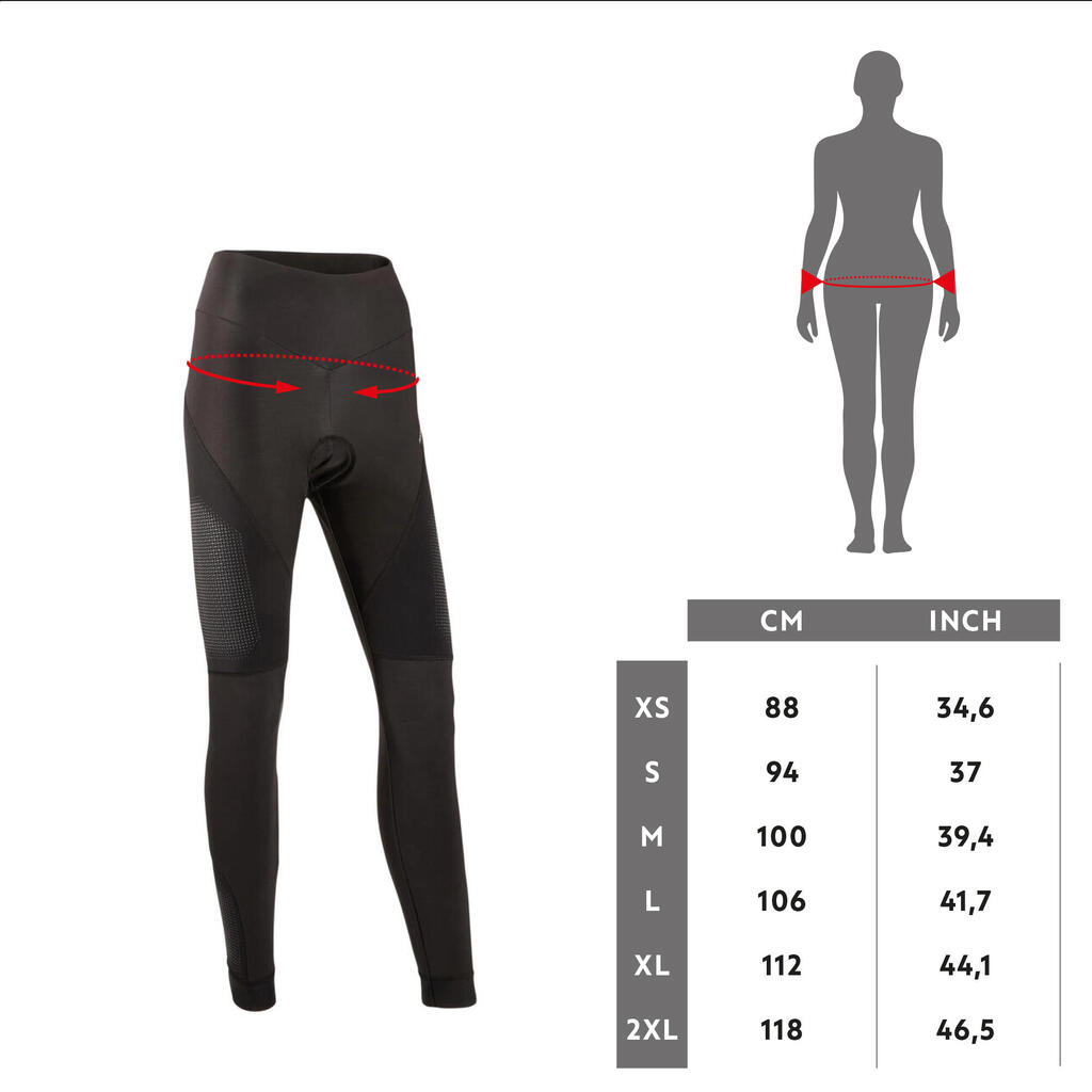 Women's Long Winter Mountain Biking Tights - Black