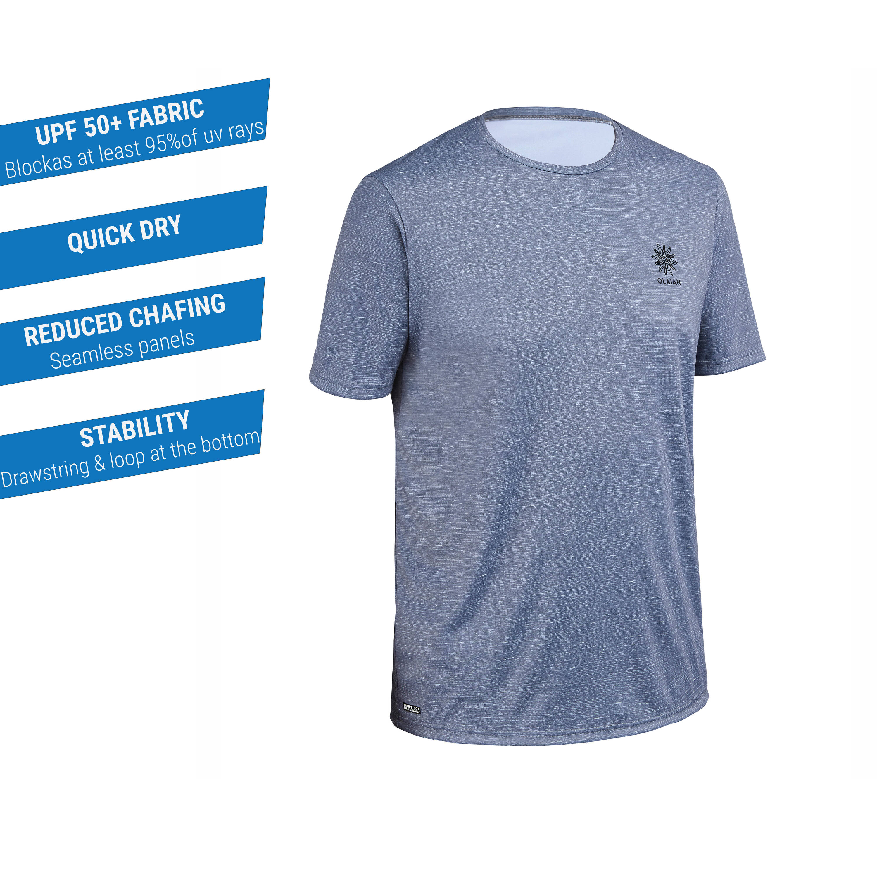 Men surfing short-sleeved UV Water T-Shirt top GREY -  2